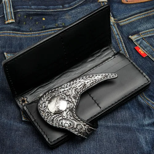 Vista 6 de Cartera de cuero real Harley Indian para hombre motorista para cadena