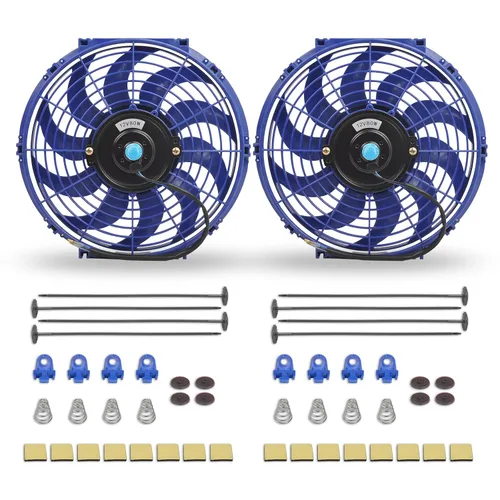 Vista 8 de Juego de 2 ventiladores eléctricos universales delgados, tire/empuje, 7 pulgadas, negro, 12V 80W, kit de montaje de alto rendimiento para radiador