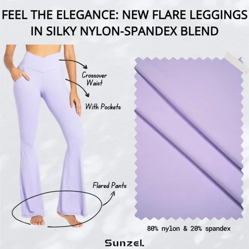 Vista 4 de Sunzel Leggings acampanados para mujer con bolsillos, pantalones de yoga cruzados con control de abdomen, cintura alta y pierna ancha