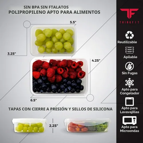 Vista 3 de ThinkFit Recipientes para preparación de comidas, sin BPA, herméticos, ideales para preparación de comidas y control de porciones, reutilizables