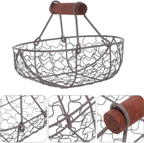 Vista 6 de SHOWERORO Cesta de la compra, contenedor de aperitivos, cesta ovalada, cesta de metal negro, cuenco de frutas de metal, cestas de reunión rústica