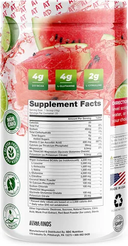 Vista 2 de About Time BCAA - Polvo de hidratación con L-glutamina y electrolitos, sin OMG, sin gluten, fruta de monje, agua de coco, 20 porciones