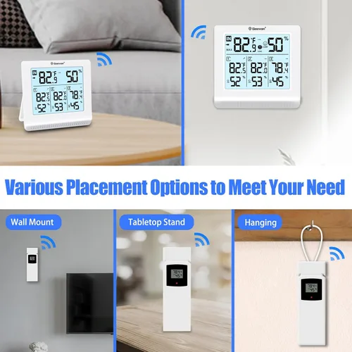 Vista 8 de Geevon Termómetro inalámbrico para interiores y exteriores con 3 sensores remotos, termómetro higrómetro digital, medidor de temperatura y monitor