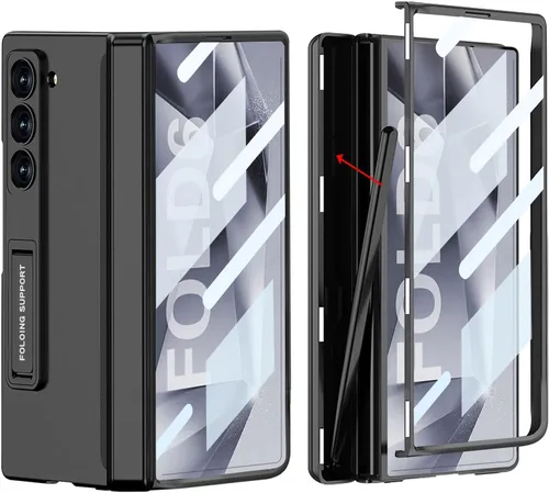 Vista 8 de DOOTOO - Funda para Samsung Galaxy Z Fold 6 con soporte de anillo, Z Fold6 S Pen con soporte y cubierta deslizante para cámara y protector de A-azul