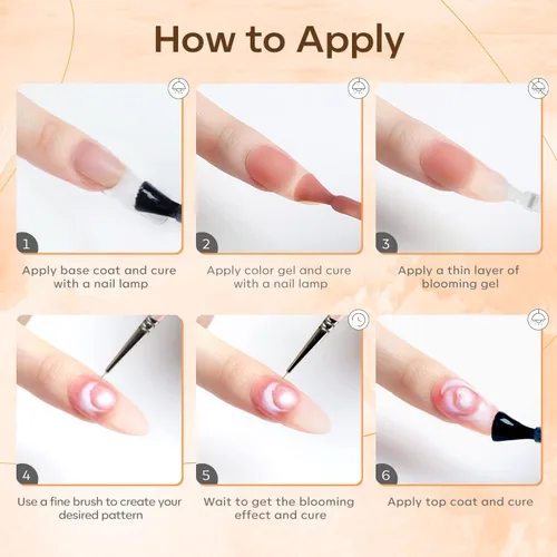 Vista 9 de modelones Pinceles de arte de uñas con esmalte de uñas de gel floreciente, kit de diseño de uñas de mármol transparente de 0.5 fl oz, accesorios