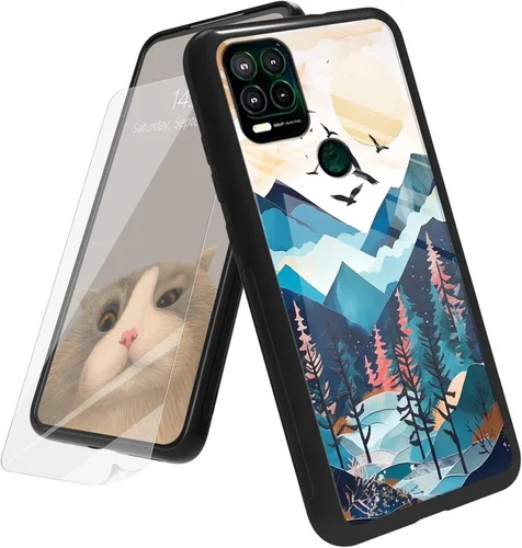 Vista 129 de Funda para Motorola Moto G Play 4G 2024 con protector de pantalla, parte trasera de vidrio templado + funda de silicona suave TPU absorción