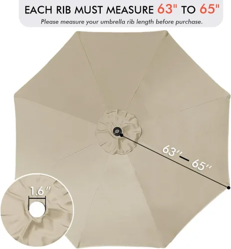 Vista 3 de ontheway 11FT Patio Umbrella Enhanced Replacement Canopy Market Table 8 Ribs Umbrella Canopy
