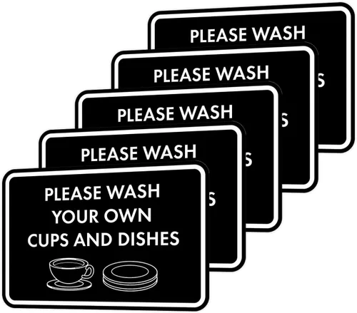 Vista 38 de Letrero clásico enmarcado con texto en inglés «Please Wash Your Own Cups and Dishes» (negro)