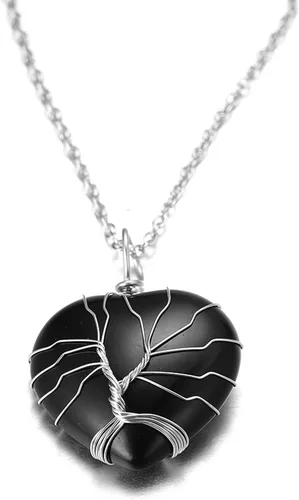 Vista 5 de Halukakah Collar de piedra lunar LUNARLOVE Hecho a mano chapado en platino con alambre de árbol de la vida, colgante de cristal natural