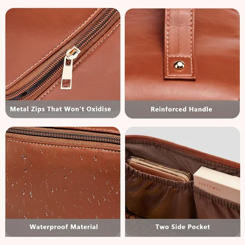 Vista 5 de Bolsa de maquillaje organizadora de viaje, bolsa de cosméticos grande con divisores ajustables, bolsa de almacenamiento portátil para artistas