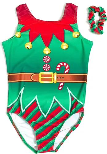 Vista 2 de Destira Leotardos de gimnasia de Navidad para niñas, mallas súper suaves con coletero a juego, baile, animación, yoga y más