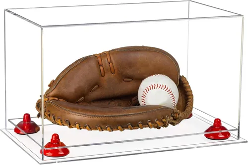 Vista 183 de Better Display Cases Vitrina de guantes de béisbol de acrílico transparente con elevadores negros (A011/V16)