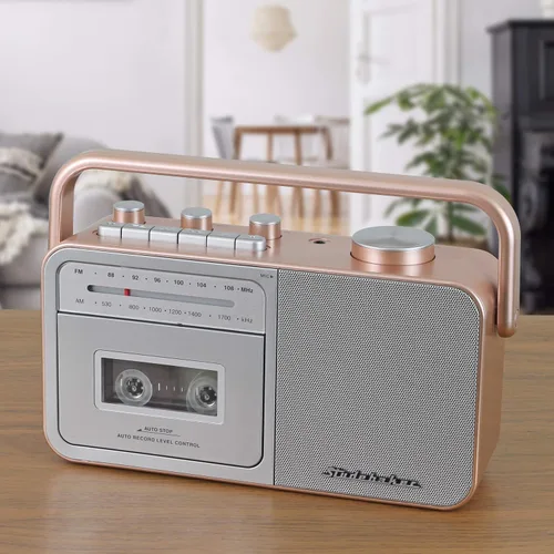 Vista 5 de Studebaker SB2130RG Reproductor de cassette portátil con radio AM/FM (oro rosa/plata)