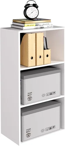 Vista 22 de Organizador de Almacenamiento de Madera de 3 Cubos, Estantería Baja de 3 Niveles Organizador de Exhibición de Almacenamiento Independiente, Estante