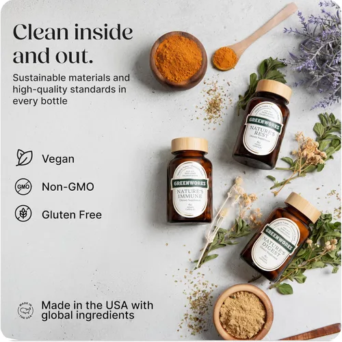 Vista 8 de Greenworks Nature's Immune Suplemento orgánico de apoyo inmunológico para adultos Mezcla diaria de saúco, equinácea, cúrcuma, jengibre y hongos