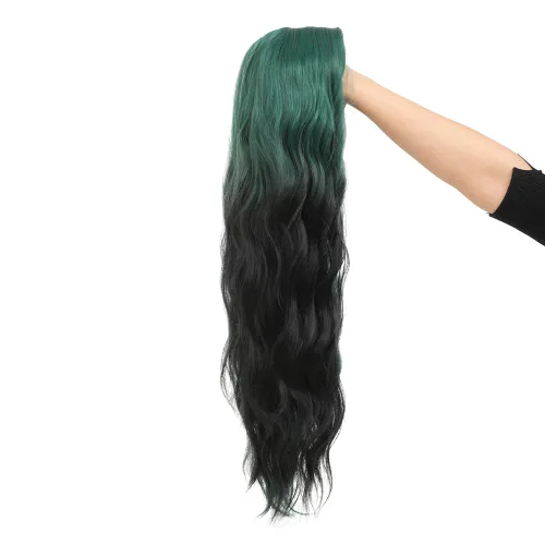 Vista 4 de Swiking Pelucas largas de color verde y negro para mujer, pelucas de cabello ondulado natural ombré verde sintético de fibra suave para fiesta