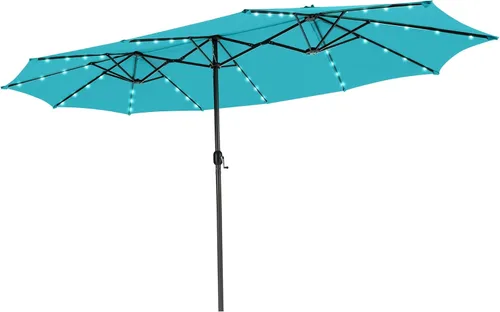 Vista 27 de Tangkula Sombrilla solar de patio de 13 pies, sombrilla de doble cara extra grande para mesa de mercado al aire libre con 36 luces LED, mango