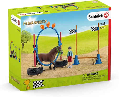 Vista 7 de Schleich Farm World, juguetes de caballos para niños, juego de carreras de agilidad de poni con figuras de caballo y accesorios, juego de 22 piezas