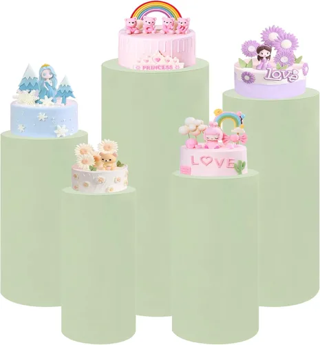 Vista 10 de Fivenl Juego de 5 fundas de pie cilíndrico de elastano, juego de 5 fundas elásticas para zócalo, mesa de postre, cubierta de pilares para accesorios