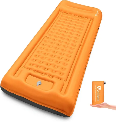 Vista 9 de Colchoneta inflable ultraligera de 5 pulgadas con almohada, bomba de pie incorporada, almohadillas de dormir inflables compactas para acampar