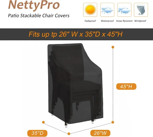 Vista 5 de NettyPro Fundas apilables para sillas de patio, impermeables, para muebles de patio al aire libre, se adapta a sillas apilables de 4 a 6 sillas