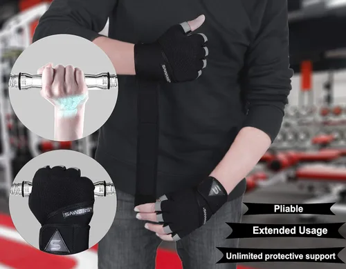 Vista 3 de SAWANS Guantes de entrenamiento de fitness, guantes de levantamiento de pesas para hombres y mujeres, transpirables, soporte de muñeca