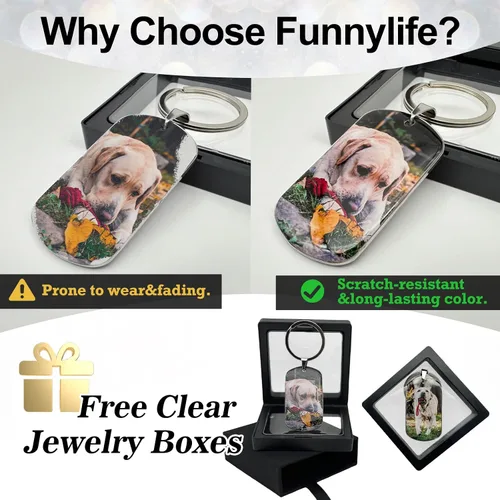 Vista 3 de Funnylife Llavero Conmemorativo Personalizado con Foto de Perro de Acero Inoxidable Llavero Personalizado de Memoria de Mascota Regalos