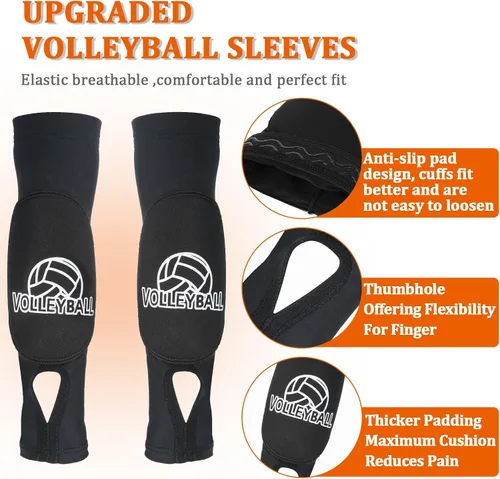 Vista 3 de Tucnoeu Almohadillas para brazos de voleibol con almohadillas protectoras y orificios para el pulgar, protector de muñeca