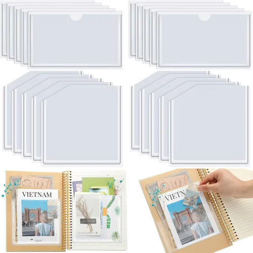 Vista 8 de Junkin - 10 bolsillos adhesivos para planificadores autoadhesivos, transparentes, 2 estilos Top Open Index Card Holder, Vinyl Adds Storage to