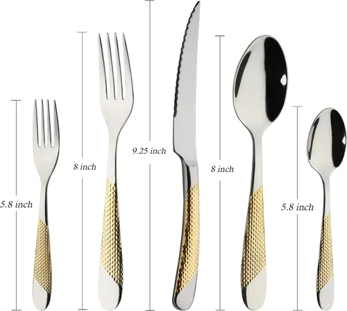Vista 2 de Juego de cubiertos dorados de acero inoxidable de 60 piezas, juego de cubiertos de cocina, juego de utensilos de mesa para la cocina, incluye
