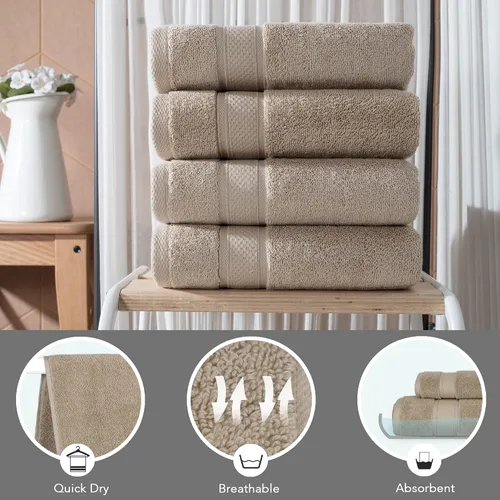 Vista 7 de NOVA Luxury Linen - Juego de toallas turcas de calidad de hotel para baño (juego de 4 toallas de mano, beige arena cálida)