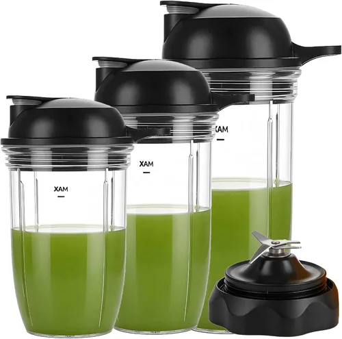 Vista 5 de Cuchilla extractora de repuesto con mango personal de 24 onzas y tapa para llevar Nutribullet Select 1200 y licuadora Combo