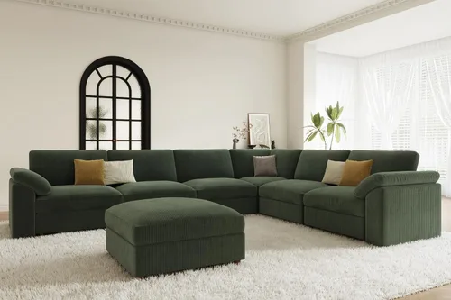 Vista 10 de EASE MOOSE Sofá modular verde seccional de gran tamaño en forma de L Pana verde