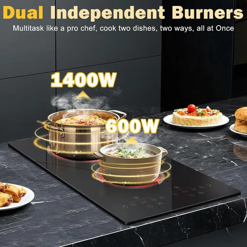 Vista 2 de Placa eléctrica de 2 quemadores, estufa eléctrica de 12 pulgadas, enchufe de 110 V Double Burner Countertop Stove 2000W, Timer, 9-Level