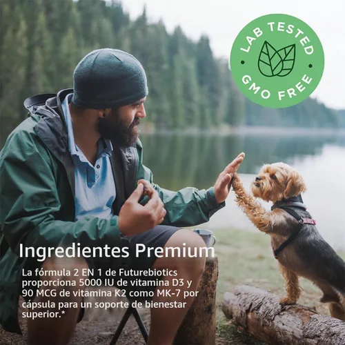 Vista 4 de Futurebiotics Vitamina K2 (MK7) con suplemento D3 - Fórmula sin OGM - 5000 UI de vitamina D3 y 90 microgramos de vitamina K2 MK-7, 250 cápsulas