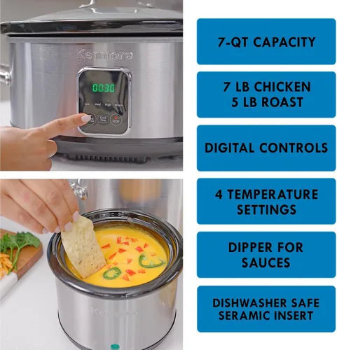 Vista 3 de Kenmore - Olla de cocción lenta de 7 cuartos de galón con tinta, olla de cocción lenta con ajustes programables, controles digitales, gran capacidad