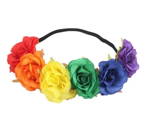 Vista 14 de Corona floral BOHO con diadema de rosas para el cabello (rojo oscuro)