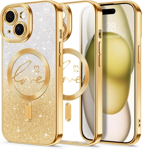 Vista 92 de Hython Funda para iPhone Air con purpurina, compatible con MagSafe Love Heart fundas magnéticas transparentes para teléfono para mujeres y niñas