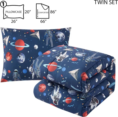 Vista 3 de Heritage Kids Easy Wash - Juego de edredón de microfibra ultra suave y acogedor con edredón y funda, astronauta del espacio exterior