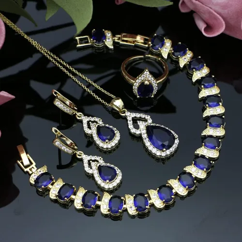 Vista 7 de LMXXVJ Juego de joyas para mujer, collar chapado en platino, anillo abierto, aretes, pulsera, para cumpleaños, aniversario, día de la madre, regalos