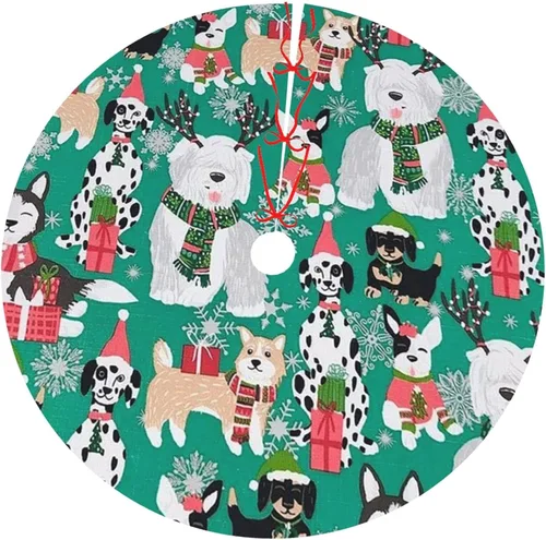 Vista 12 de Falda de árbol de Navidad de 30 pulgadas, edredón de cachorros labrador, decoraciones navideñas para fiestas festivas interiores y exteriores
