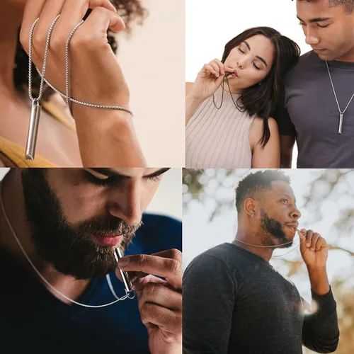 Vista 6 de Collar de respiración para mujeres y hombres con colgante de inicial, antivape, collar de paja de metal, collar de respiración consciente
