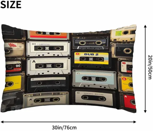 Vista 4 de Mugod Funda de almohada decorativa de los años 80 con cintas de plástico de cassette de audio retro, funda de almohada para hombres y mujeres