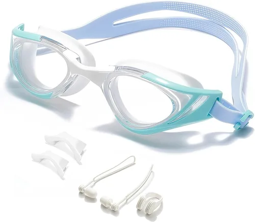 Vista 18 de Gafas de natación, visión súper clara, gafas de natación para adultos, adecuadas para todo tipo de programas de natación Negro Blanco