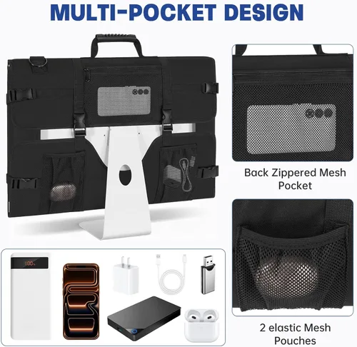 Vista 3 de Funda de transporte para monitor, funda de viaje para pantallas LCD de 24 pulgadas y monitores, bolsa protectora para monitor con asa de transporte