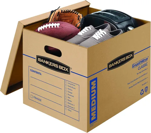 Vista 3 de Bankers Box Caja de mudanza clásica mediana de 20 unidades, asas reforzadas, montaje sin cinta, caja con tapa, 19 x 14.5 x 15.5 pulgadas (8817202)