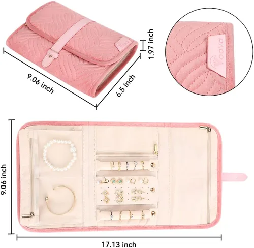 Vista 6 de Voova Estuche Organizador Portátil de Joyería para Viajes, Bolsa Grande de Almacenamiento de Joyas para Mujeres y Niñas, Bolsa Plegable de Joyería