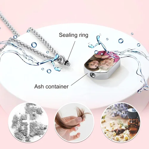 Vista 176 de FindChic Collares personalizados con urna para cenizas, barra vertical, gato, luna, reloj de arena, garra de perro, acero inoxidable, chapado en oro