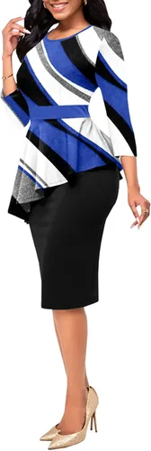 Vista 2 de Vestido de tubo ajustado con estampado de manga 34 para mujer, para iglesia, negocios, con cinturón