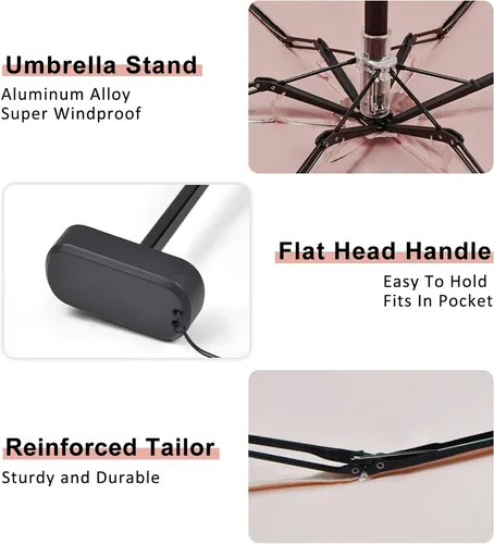 Vista 9 de LEAGERA Mini Umbrella For Purse - UPF 50+ UV Blocker Umbrella, Small Lightweight Travel Umbrella Compact Sun Umbrella, Women Kids Parasol Umbrellas